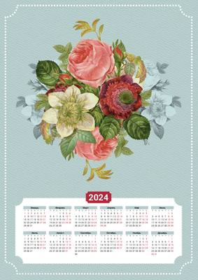 Вертикальные календари-постеры A4 - Винтажные цветы Лицевая сторона